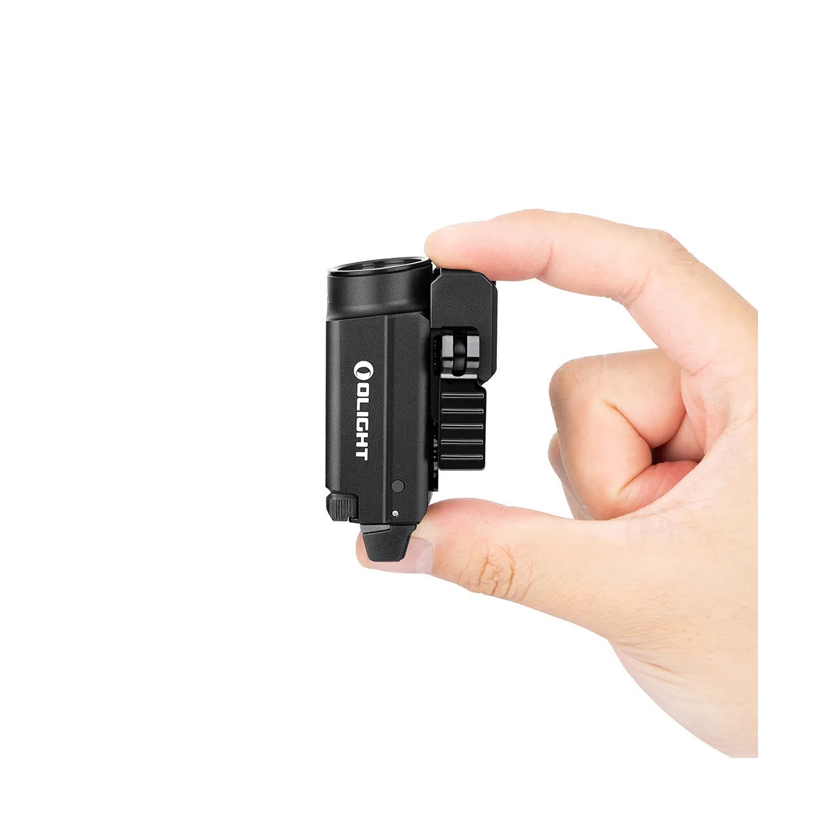 Szczegółowy widok mechanizmu montażu latarki na szynę RIS z zaciskiem