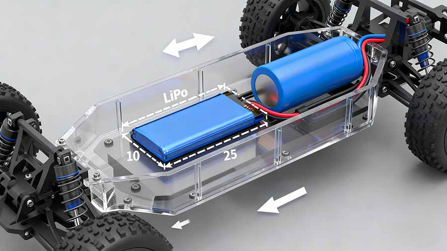 akumulatory LiPo w modelarstwie RC baterie LiPo o różnych pojemnościach na stole z narzędziami